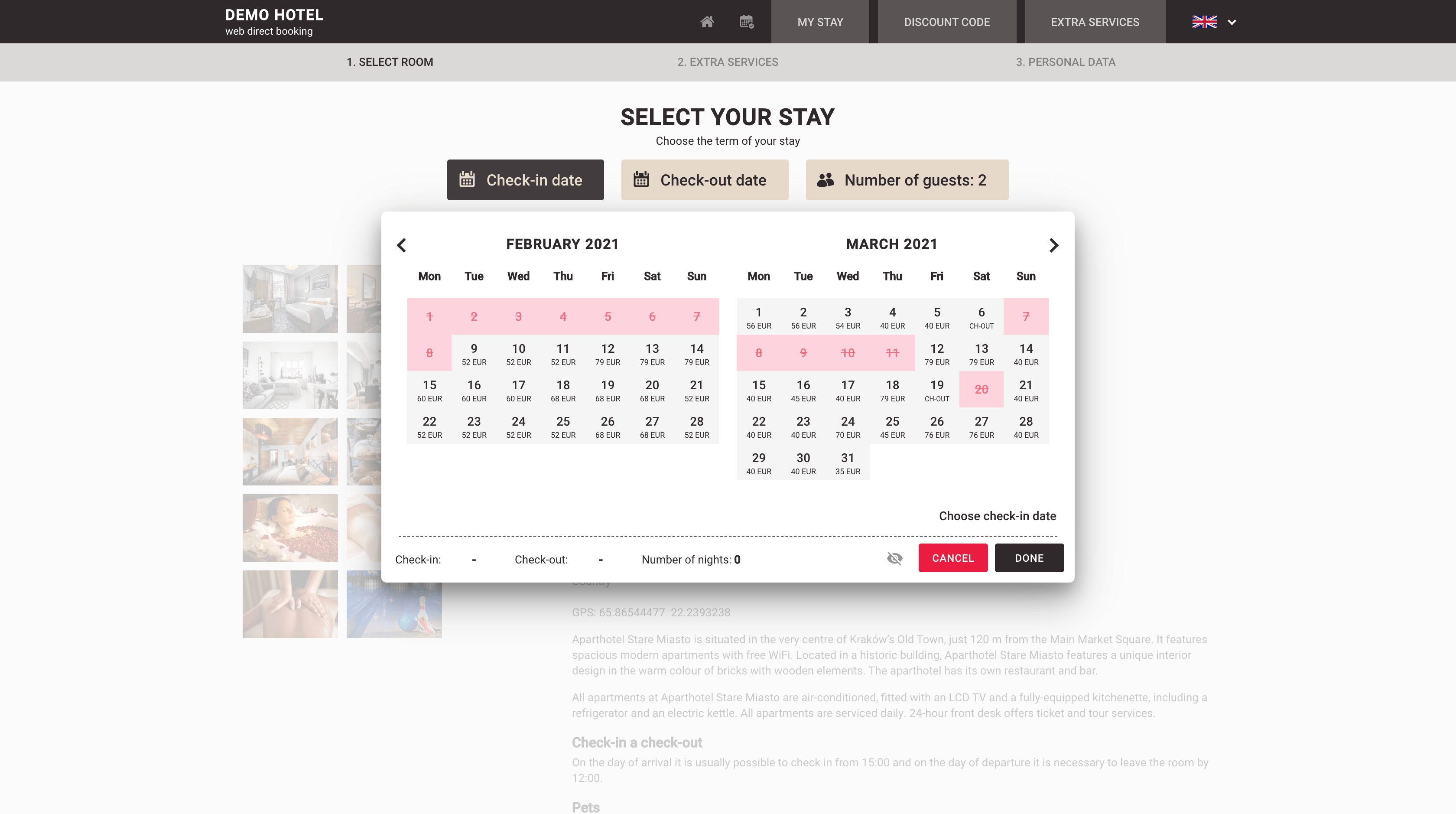 web booking dates selection